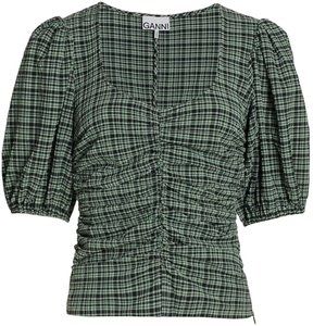 GANNI Stretch Check Seersucker Top